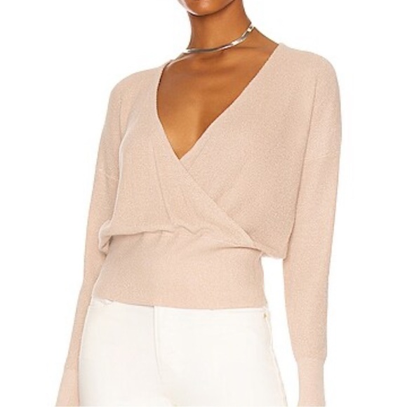 L’Agence Blair Cross Over Pink Shimmer Long Sleeve Knit Top - Picture 1 of 12